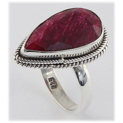 31ctw APPROX Sterling Silver Pear Shape Ruby Ring: 30.84ctw Approx Antique Design Silver Ring with Natural Ruby Gemstone **|**|** ; MSRP: $465