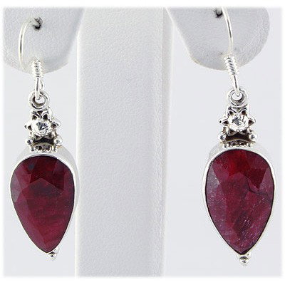 36ctw APPROX Silver Pear Shape Ruby Earring: 36.44ctw Approx Beautiful Sterling Silver Hook Earring w/ Natural Ruby Gemstone **|**|** ; MSRP: $540