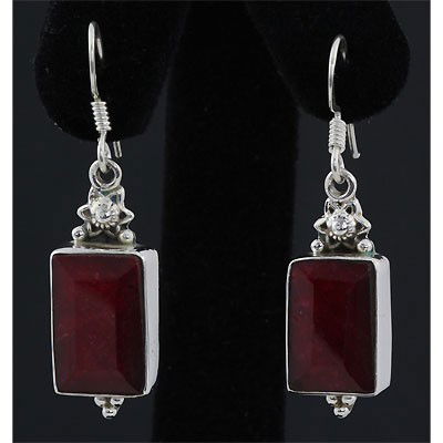 38ctw APPROX Emerald Shape Ruby Stone in Silver Earring: 38ctw APPROX Emerald Shape Ruby Stone in Silver Earring **|**|** ; MSRP: $570