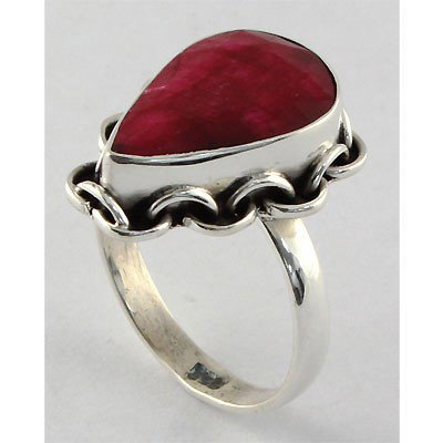 28ctw APPROX Sterling Silver Pear Shape Ruby Ring