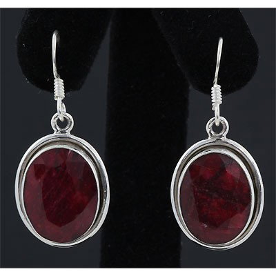 40ctw APPROX Ruby Gemstone Silver Dangling Earring