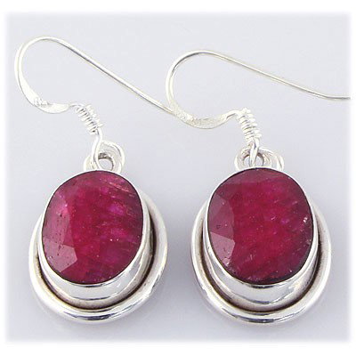 37ctw APPROX Silver Oval Shape Ruby Earring - 2
