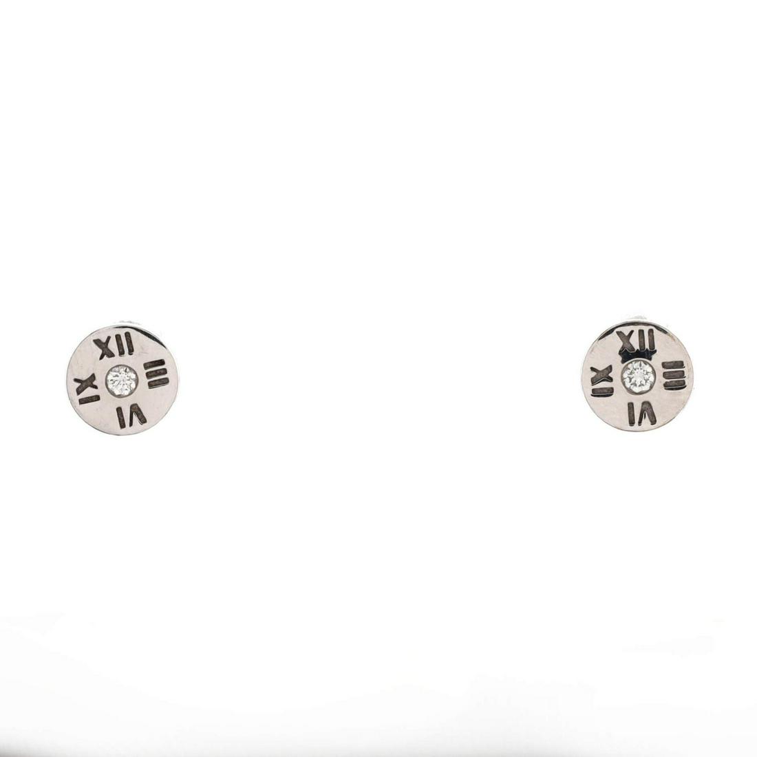 Tiffany & Co. Atlas Stud Earrings 18K White Gold with Diamonds: Tiffany & Co. Atlas Stud Earrings 18K White Gold with Diamonds Metal Type: 18K White Gold Metal Finish: High Polish Hallmarks Type: 750, Designer Signature Signature / Hallmark Location: Earring Backs