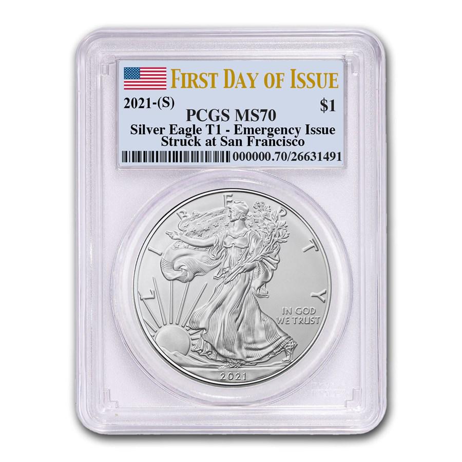 2021 (s) American Silver Eagle Ms 70 Pcgs (first Day Of Issue)