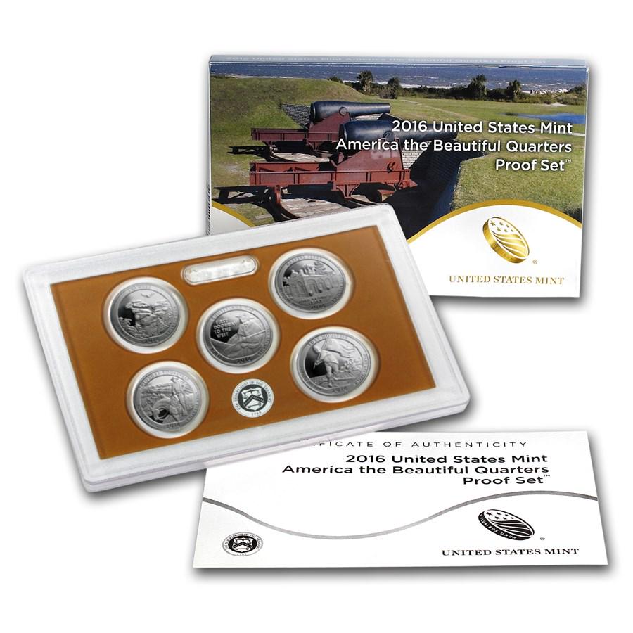 2016-S America the Beautiful Quarters Proof Set: 2016-S America the Beautiful Quarters Proof Set Product ID: 95587 Year: 2016 Grade: Proof Grade Service: None Denomination: 25 Cents Mint Mark: S - San Francisco Metal Content: 0 troy oz