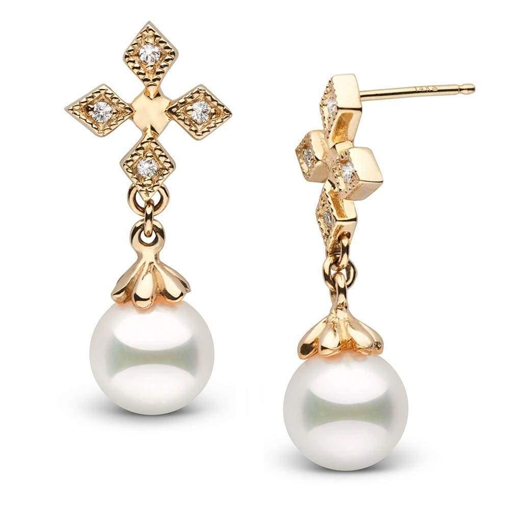 White Akoya Pearl and Diamond Cross Earrings: White Akoya Pearl and Diamond Cross Earrings 14K White Gold / 7.5-8.0mm