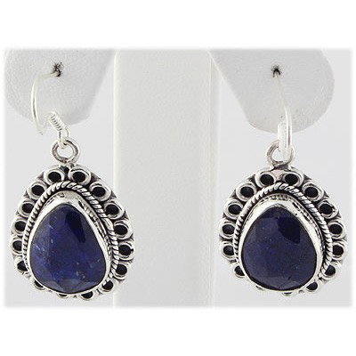52ctw APPROX Silver Pear Shape Sapphire Earring: 51.96ctw Approx Antique Design Silver Hook Earring w/ Blue Sapphire Gemstone **|**|** ; MSRP: $800