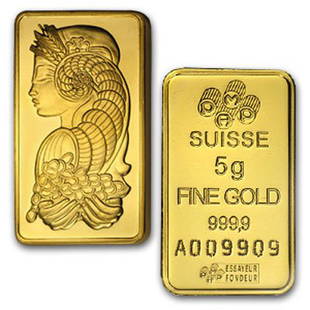 5 Gram Suisse Gold Bar .9999 Fine Gold 24K: 5 Gram Suisse Gold Bar .9999 Fine Gold 24K **|**|** ; MSRP: $1100