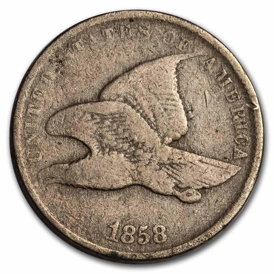 1858 Flying Eagle Cent Small Letters VG: 1858 Flying Eagle Cent Small Letters VG RBJ no: 15439 Year: 1858 Grade: Very Good Grade Service: None Denomination: $0.01 Mint Mark: P - Philadelphia (Not Shown) Metal Content: 0 troy oz