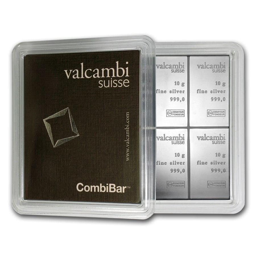 10x 10 gram Silver Bar - Valcambi Silver CombiBar (w/Assay): 10x 10 gram Silver Bar - Valcambi Silver CombiBar (w/Assay) SKU: 76918 Year: N/A Grade: None Grade Service: Assay Card Denomination: 10 grams Mint Mark: N/A - Not Available Metal Content: