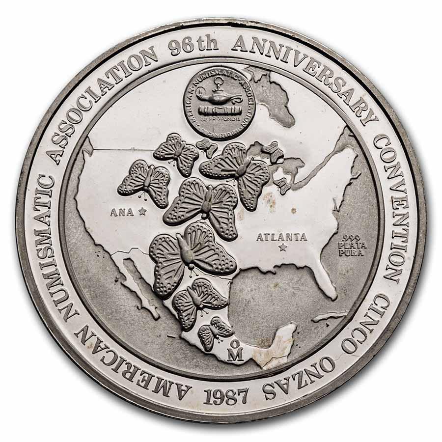 1987 Mexico Silver ANA Medallion Proof Set (Box): 1987 Mexico Silver ANA Medallion Proof Set (Box) SKU: 274271 Year: 1987 Grade: Proof Grade Service: None Mint Mark: Mo - Mexico City Metal Content: 5.1 troy oz Purity: .999