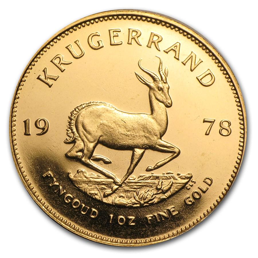1978 South Africa 1 oz Gold Krugerrand BU: 1978 South Africa 1 oz Gold Krugerrand BU RBJ no: 23734 Year: 1978 Grade: Brilliant Unc Grade Service: None Mint Mark: Not Shown Metal Content: 1 troy oz Purity: .9167 Thickness: