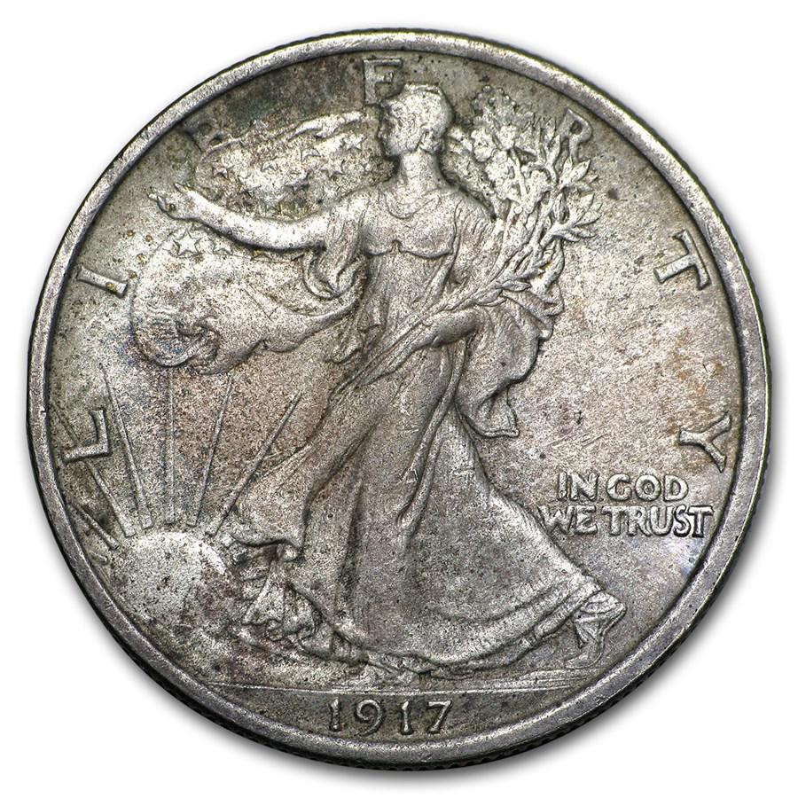 1917 Walking Liberty Half Dollar AU: 1917 Walking Liberty Half Dollar AU Product ID: 132868 Year: 1917 Grade: Almost Unc Grade Service: None Denomination: $0.50 Mint Mark: P - Philadelphia (Not Shown) Metal Content: 0.3575 t