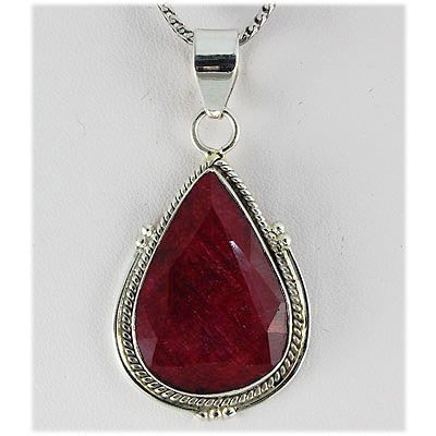 51.67ct Natural Faceted Pear Ruby Silver Pendant: 51.67ct Natural Faceted Pear Ruby Silver Pendant **|**|** Pretty Sterling Silver Pendant With Natural Faceted Pear Shape Ruby Gemstone ; MSRP: $100