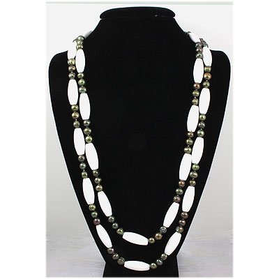 998.00 ctw FreshWater Pearls & SeaCorals Necklace: 998.00 ctw FreshWater Pearls & SeaCorals Necklace **|**|** Hand Knotted Dyed Fresh Water Pearl and White Coral Necklace 62" long ; MSRP: $300
