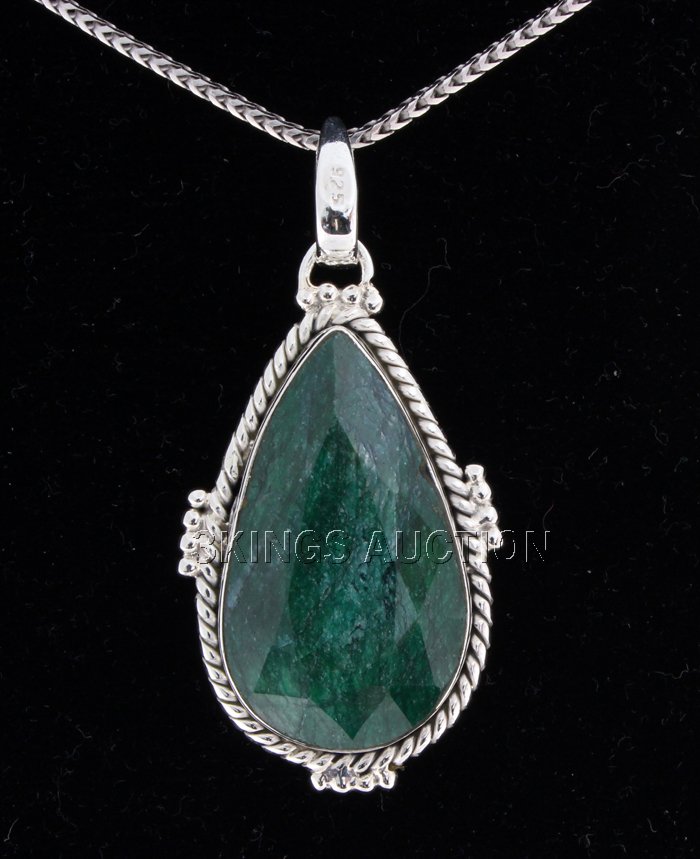 57.00ctw NaturalEmeraldBerylPearStone SilverPendant: 57.00ctw NaturalEmeraldBerylPearStone SilverPendant **|**|** Fine Sterling Silver Pear Pendant set with Natural Emerald Gemstone size: 40.66x23.10mm; color: Green; Stone Family: Beryl ; MSRP: $600