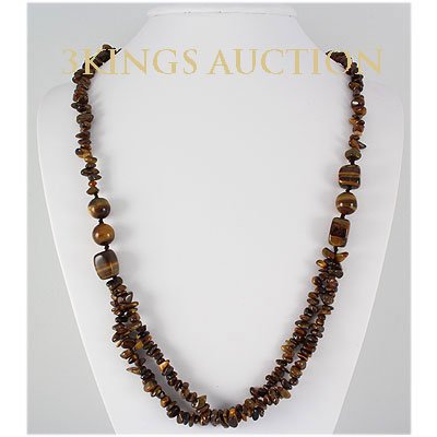 Natural 418.59ctw Handmade Tiger Eye Silver Necklace: Natural 418.59ctw Handmade Tiger Eye Silver Necklace **|**|** One of a kind 26" Tiger Eye Hand Knoted Beads Necklace and 2 Row Design with Silver Lobster Lock ; MSRP: $300