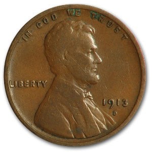 1913-D Lincoln Cent Fine: 1913-D Lincoln Cent Fine Product ID: 8287 Year: 1913 Grade: Fine Grade Service: None Denomination: 1 Cent Mint Mark: D - Denver Metal Content: 0 troy oz Purity: N/A Thic