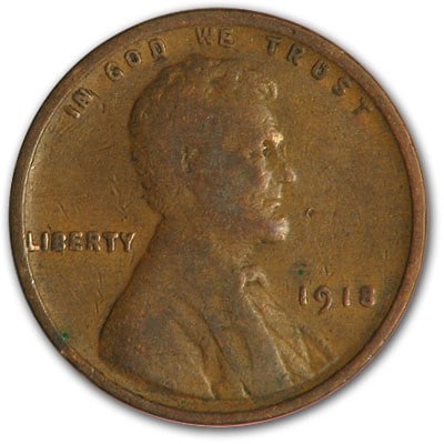1918 Lincoln Cent Good/VF: 1918 Lincoln Cent Good/VF Product ID: 8299 Year: 1918 Grade: Good or Better Grade Service: None Denomination: $0.01 Mint Mark: P - Philadelphia (Not Shown) Metal Content: 0 troy oz