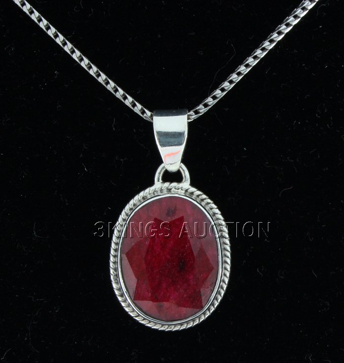 31.00ctw NaturalRubyBeryl OvalStone SilverPendant: 31.00ctw NaturalRubyBeryl OvalStone SilverPendant **|**|** Fine Sterling Silver Oval Pendant set with Natural Ruby Gemstone size: 22.28x18.10mm; color: Red; Stone Family: Beryl ; MSRP: $300