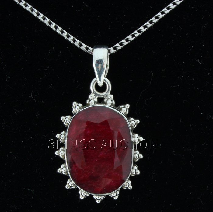 36.50ctw NaturalRubyBeryl OvalStone SilverPendant: 36.50ctw NaturalRubyBeryl OvalStone SilverPendant **|**|** Fine Sterling Silver Oval Pendant set with Natural Ruby Gemstone size: 23.10x19.86mm; color: Red; Stone Family: Beryl ; MSRP: $400