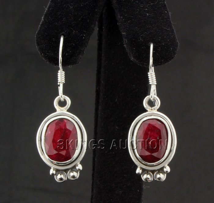 Sterling Silver 33.00ctw Oval Ruby Beryl Earring: Sterling Silver 33.00ctw Oval Ruby Beryl Earring **|**|** Petite Handmade Silver Dangling Earring with Natural Ruby Gemstone size: 12.40x10.00mm; color: Red; Stone Family: Beryl ; MSRP: $400