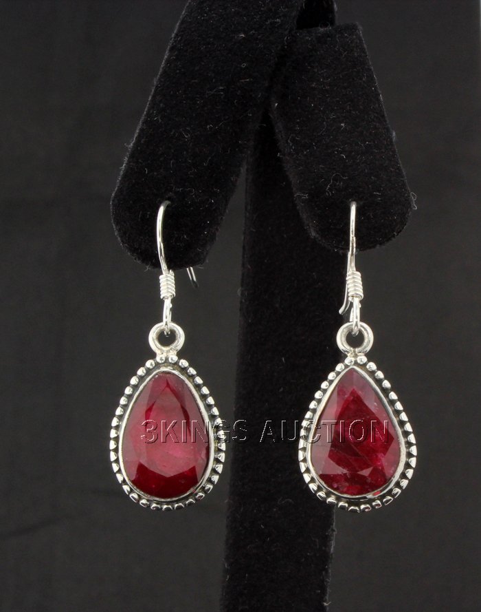 Sterling Silver 40.50ctw Pear Ruby Beryl Earring: Sterling Silver 40.50ctw Pear Ruby Beryl Earring **|**|** Petite Handmade Silver Dangling Earring with Natural Ruby Gemstone size: 15.98x11.30mm; color: Red; Stone Family: Beryl ; MSRP: $400