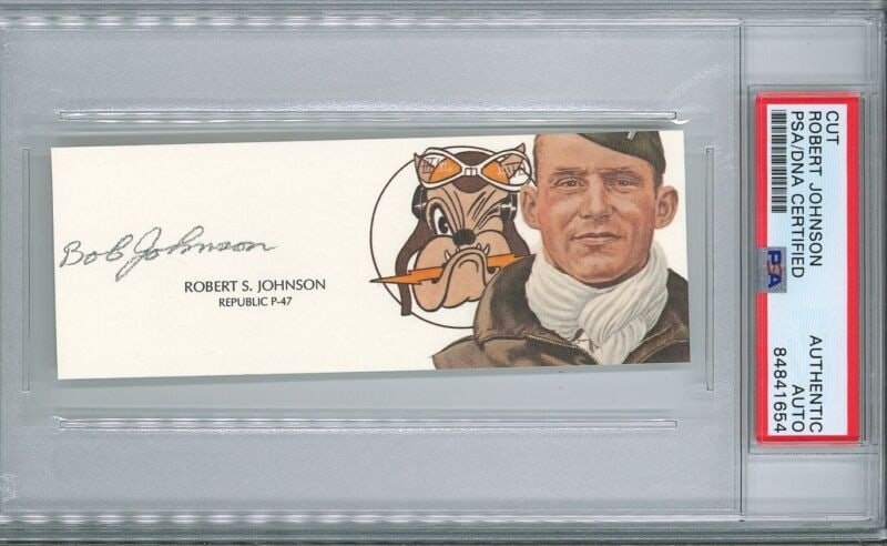 ROBERT JOHNSON SIGNED CUT SIGNATURE PSA DNA 84841654 (D) WWII P-47 56TH FG: ROBERT JOHNSON SIGNED CUT SIGNATURE PSA DNA 84841654 (D) WWII P-47 56TH FG ROBERT JOHNSON SIGNED CUT SIGNATURE PSA DNA 84841654 (D) WWII P-47 56TH FG SKU: RBJ7355380957272