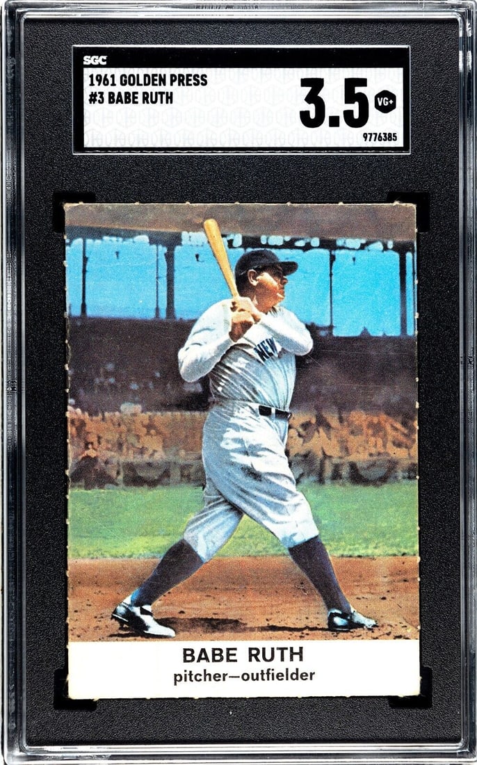 babe ruth 1961 golden press baseball card #3 new york yankees-sgc graded 3.5 vg+: babe ruth 1961 golden press baseball card #3 new york yankees-sgc graded 3.5 vg+ Babe Ruth 1961 Golden Press Baseball Card #3 New York Yankees-SGC Graded 3.5 VG+ SKU: RBJ7507172229208
