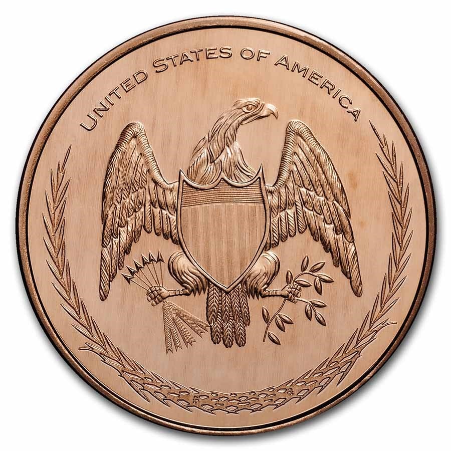 1 oz Copper Round - Patriotic American Flag and Vintage Eagle: 1 oz Copper Round - Patriotic American Flag and Vintage Eagle Product ID: 262014 Grade: None Grade Service: None Mint Mark: None Metal Content: 1 AVDP oz Purity: .999 Thickness: 3.3 mm