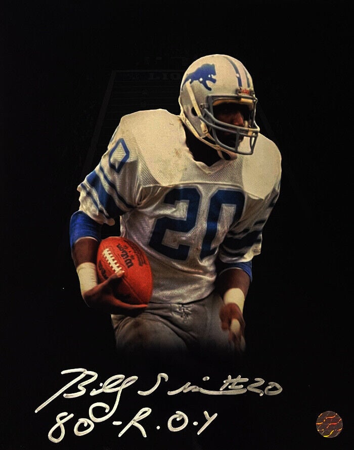 Billy Sims signed Detroit Lions 8x10 Photo #20 w/ 80 ROY - AWM Hologram: Billy Sims signed Detroit Lions 8x10 Photo #20 w/ 80 ROY - AWM Hologram Billy Sims signed Detroit Lions 8x10 Photo #20 w/ 80 ROY - AWM Hologram SKU: RBJ7263180718168