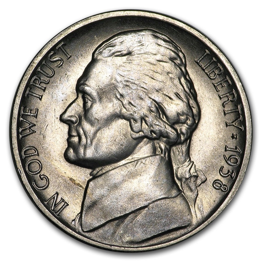 1938-S Jefferson Nickel BU: 1938-S Jefferson Nickel BU Product ID: 6384 Year: 1938 Grade: Brilliant Unc Grade Service: None Denomination: 5 Cents Mint Mark: S - San Francisco Metal Content: 0 troy oz Purity