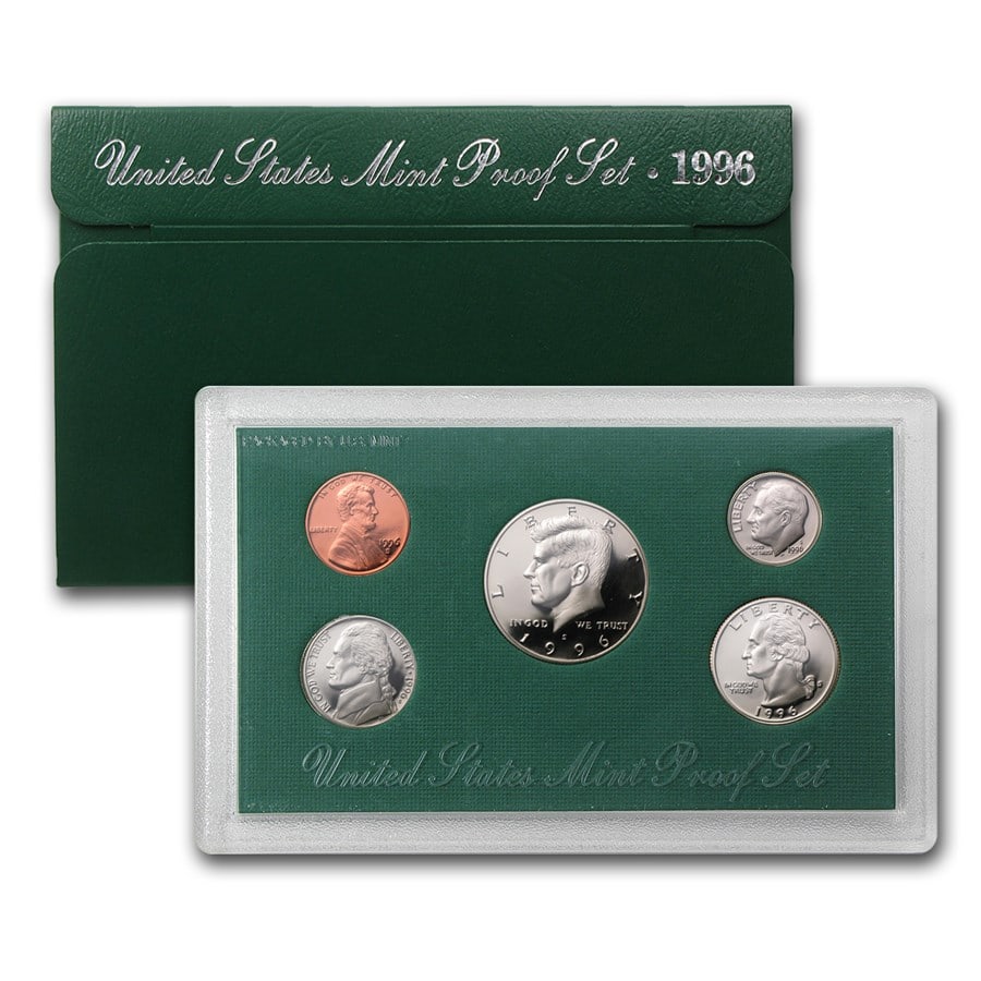 1996-S U.S. Proof Set: 1996-S U.S. Proof Set Product ID: 1180 Year: 1996 Grade: Proof Grade Service: None Denomination: Varies Mint Mark: S - San Francisco Metal Content: 0 troy oz Purity: Other