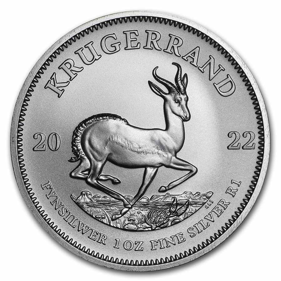 2022 South Africa 1 oz Silver Krugerrand BU: 2022 South Africa 1 oz Silver Krugerrand BU Product ID: 241787 Year: 2022 Grade: Brilliant Unc Grade Service: None Denomination: 1 Rand Mint Mark: Not Shown Metal Content: 1 troy oz <