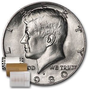 1980-D Kennedy Half Dollar 20-Coin Roll BU: 1980-D Kennedy Half Dollar 20-Coin Roll BU Product ID: 12111 Year: 1980 Grade: Brilliant Unc Grade Service: None Denomination: 50 Cents Mint Mark: D - Denver Metal Content: 0 troy oz