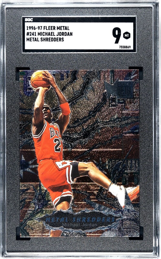 michael jordan 1996-97 fleer metal shredders card #241- SGC graded 9 mt: michael jordan 1996-97 fleer metal shredders card #241- SGC graded 9 mt Michael Jordan 1996-97 Fleer Metal Shredders Card #241- SGC Graded 9 MT SKU no: RBJ7445862154328