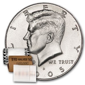 2005-D Kennedy Half Dollar 20-Coin Roll BU: 2005-D Kennedy Half Dollar 20-Coin Roll BU Product ID: 9101 Year: 2005 Grade: Brilliant Unc Grade Service: None Denomination: 50 Cents Mint Mark: D - Denver Metal Content: 0 troy oz <