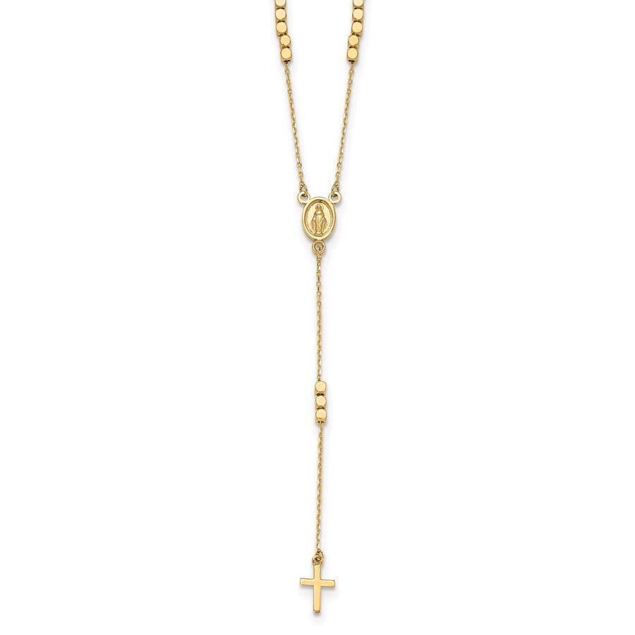 14K Yellow Gold Rosary Design Medal Y-Drop Necklace - 17.75 in.: 14K Yellow Gold Rosary Design Medal Y-Drop Necklace - 17.75 in. Product Id: 267117 Metal: Gold Purity: 14K Finish: Polished Length Of Item: 17.75 mm Chain Type: Cable Chain Length: 17.75
