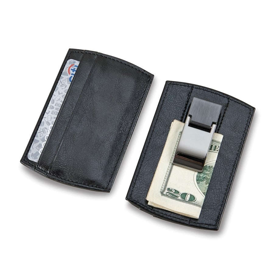 Black Faux Leather Card Case w/Money Clip: Black Faux Leather Card Case w/Money Clip Product ID: 183120 Year: N/A Grade: None Grade Service: None Mint Mark: None Metal Content: 0 troy oz Purity: Unknown