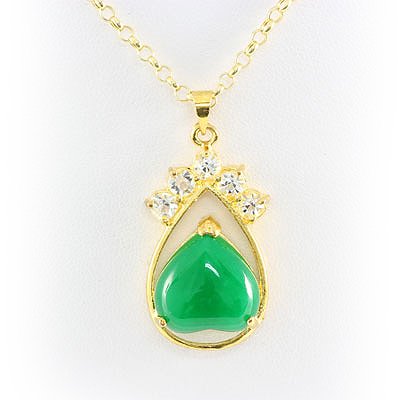 Natural Heart Jade Set Silver Cubic Zircon Diamonds: Natural heart Jade Set in Yellow Sterling Silver filled with Cubic Zircon Diamonds, 5.25g **|**|** ; MSRP: $200
