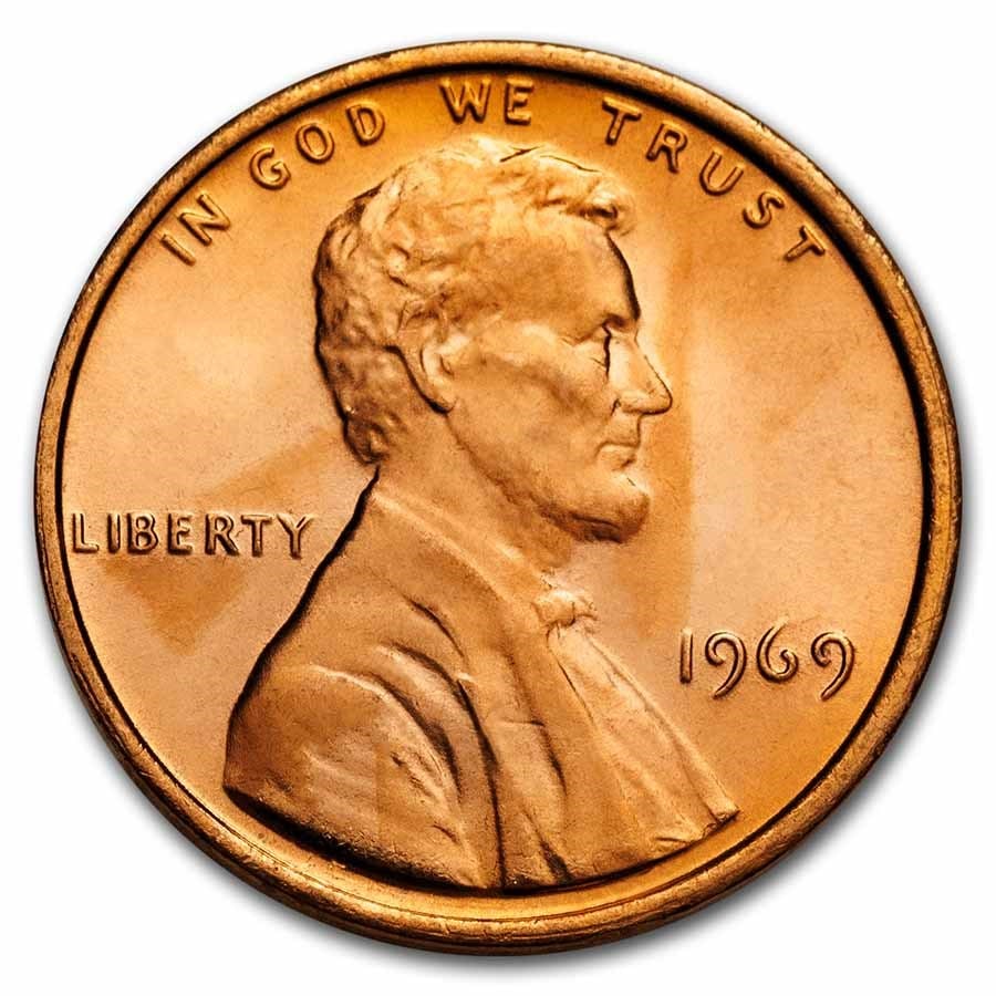 1969 Lincoln Cent BU (Red): 1969 Lincoln Cent BU (Red) Product ID: 6750 Year: 1969 Grade: Brilliant Unc Grade Service: None Denomination: $0.01 Mint Mark: P - Philadelphia (Not Shown) Metal Content: 0 troy oz