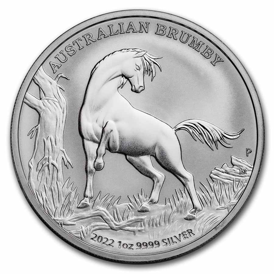 2022 Australia 1 oz Silver Australian Brumby BU: 2022 Australia 1 oz Silver Australian Brumby BU SKU no: RBJ 256745 Year: 2022 Grade: Brilliant Unc Grade Service: None Denomination: 1 Dollar Mint Mark: P - Perth Metal Content: 1 troy oz