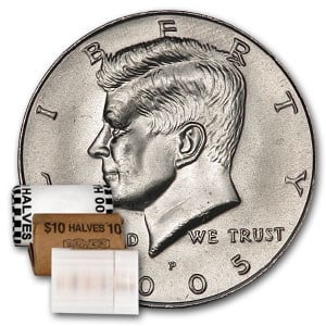 2005-P Kennedy Half Dollar 20-Coin Roll BU: 2005-P Kennedy Half Dollar 20-Coin Roll BU SKU no: RBJ 9100 Year: 2005 Grade: Brilliant Unc Grade Service: None Denomination: 50 Cents Mint Mark: P - Philadelphia Metal Content: 0 troy oz