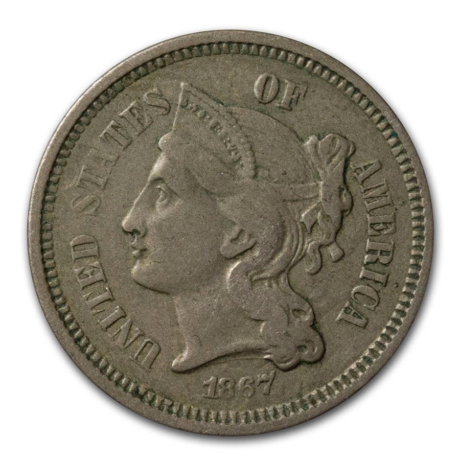1867 3 Cent Nickel VF: 1867 3 Cent Nickel VF SKU no: RBJ 1766 Year: 1867 Grade: Very Fine Grade Service: None Denomination: 3 Cents Mint Mark: P - Philadelphia (Not Shown) Metal Content: 0 troy oz Puri