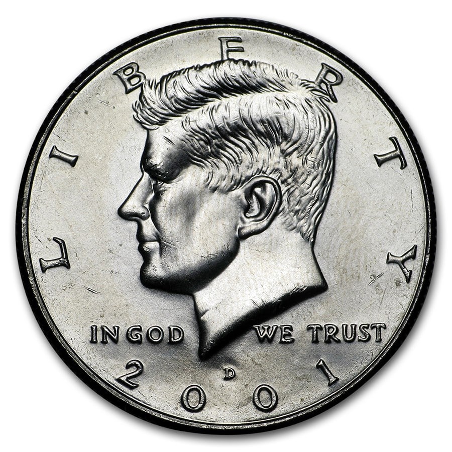 2001-D Kennedy Half Dollar BU: 2001-D Kennedy Half Dollar BU SKU no: RBJ 6074 Year: 2001 Grade: Brilliant Unc Grade Service: None Denomination: 50 Cents Mint Mark: D - Denver Metal Content: 0 troy oz Purity: N