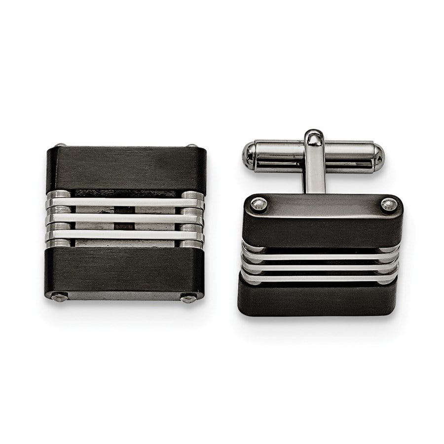 Stainless Steel Polished Black IP-plated: Stainless Steel Polished Black IP-plated Cuff Links - Industrial Description: SKU no: RBJ183392 Metal: Stainless Steel Finish: Polished & Brushed Length Of Item: 18 mm