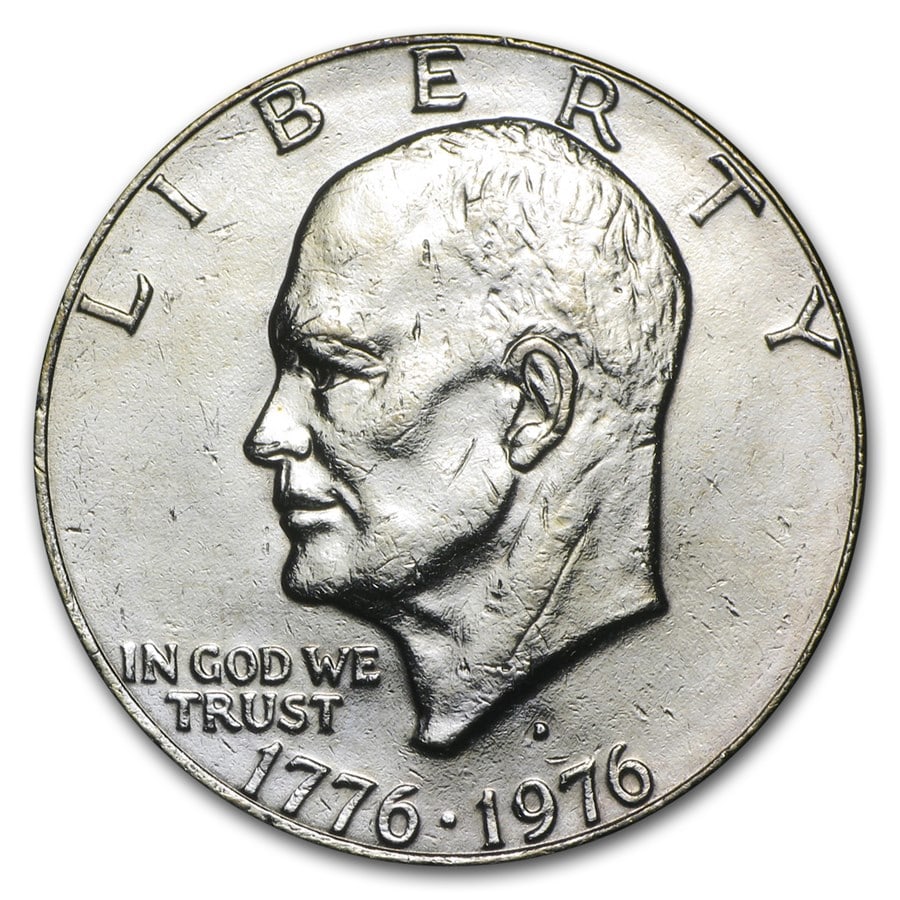 1976-D Clad Eisenhower Dollar BU (Type-2): 1976-D Clad Eisenhower Dollar BU (Type-2) SKU no: RBJ 5034 Year: 1976 Grade: Brilliant Unc Grade Service: None Denomination: $1.00 Mint Mark: D - Denver Metal Content: 0 troy oz