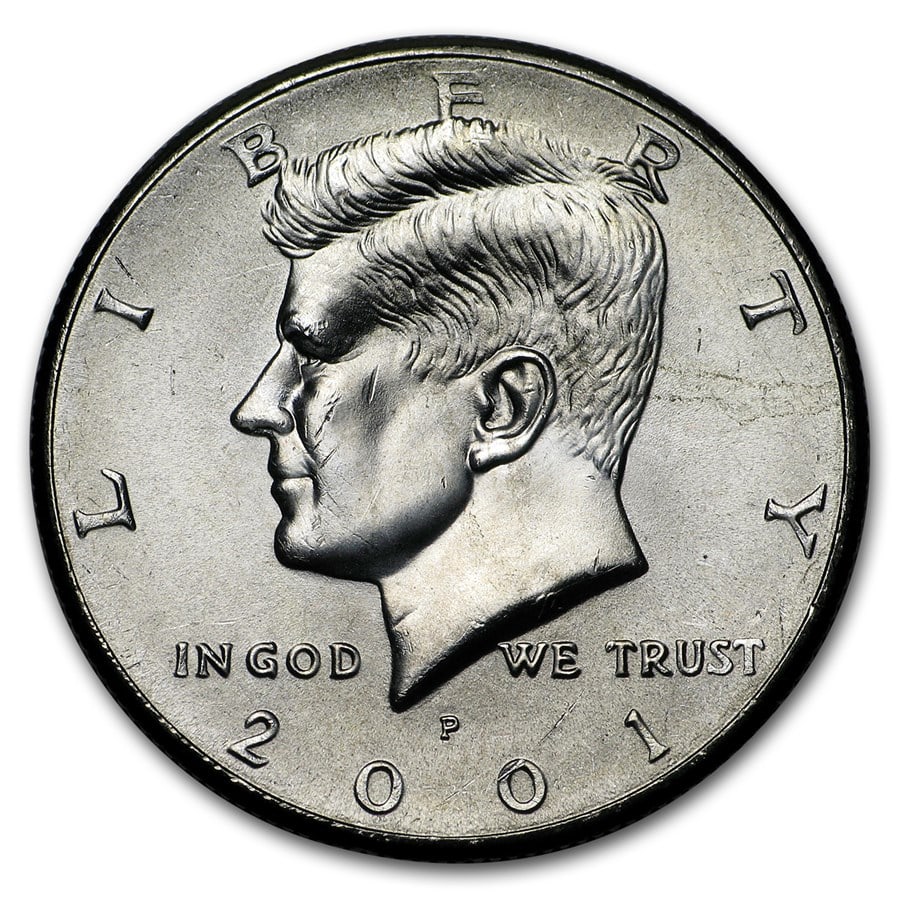 2001-P Kennedy Half Dollar BU: 2001-P Kennedy Half Dollar BU SKU no: RBJ 6073 Year: 2001 Grade: Brilliant Unc Grade Service: None Denomination: 50 Cents Mint Mark: P - Philadelphia Metal Content: 0 troy oz Pur