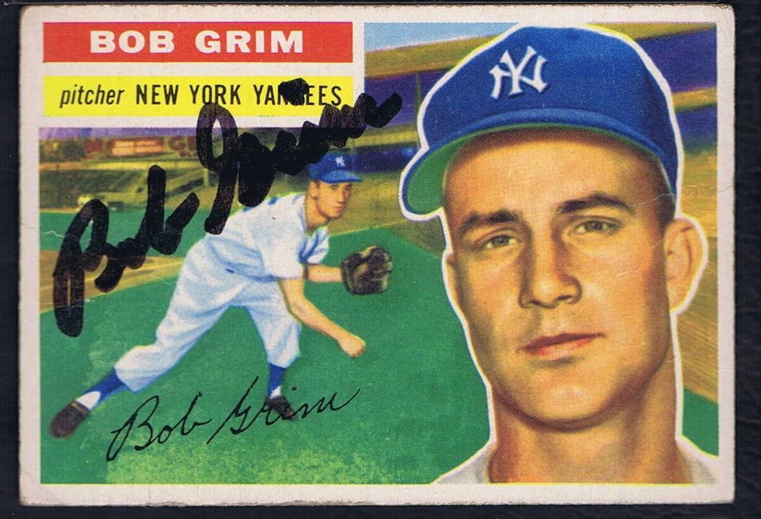 1956 Topps Bob Grim Signed Card NY Yankees #52 ROY Bold Auto CBM COA: 1956 Topps Bob Grim Signed Card NY Yankees #52 ROY Bold Auto CBM COA 1956 Topps Bob Grim Signed Card NY Yankees #52 ROY Bold Auto CBM COA SKU no: RBJ7259256258648