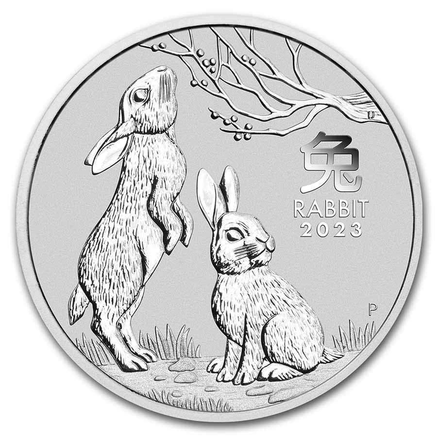 2023 Australia 1 oz Silver Lunar Rabbit: 2023 Australia 1 oz Silver Lunar Rabbit SKU no: RBJ260492 Year: 2023 Grade: Brilliant Unc Grade Service: None Denomination: 1 Dollar Mint Mark: P - Perth Metal Content: 1 troy oz